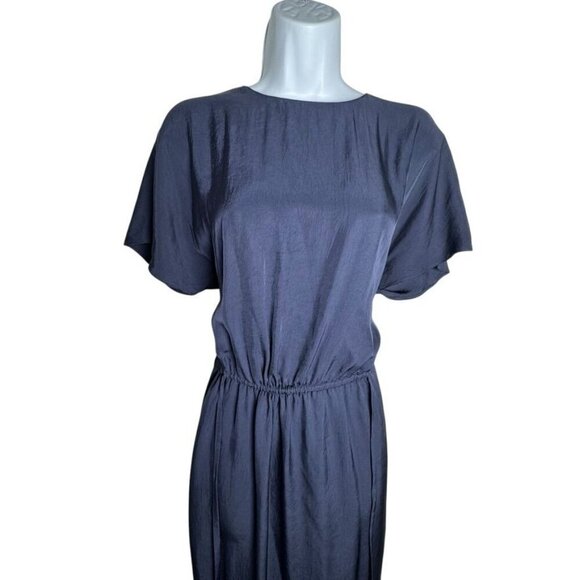 Vince Womens Navy Midi Dress With Drawstring Waist size Medium Short Sleeves - Picture 3 of 6